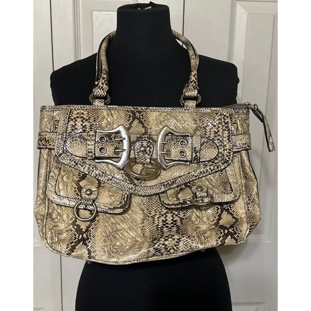 Unbranded Snakeskin Print Leather Shoulder Bag Purse w/Front Panel 9" Tall-READ